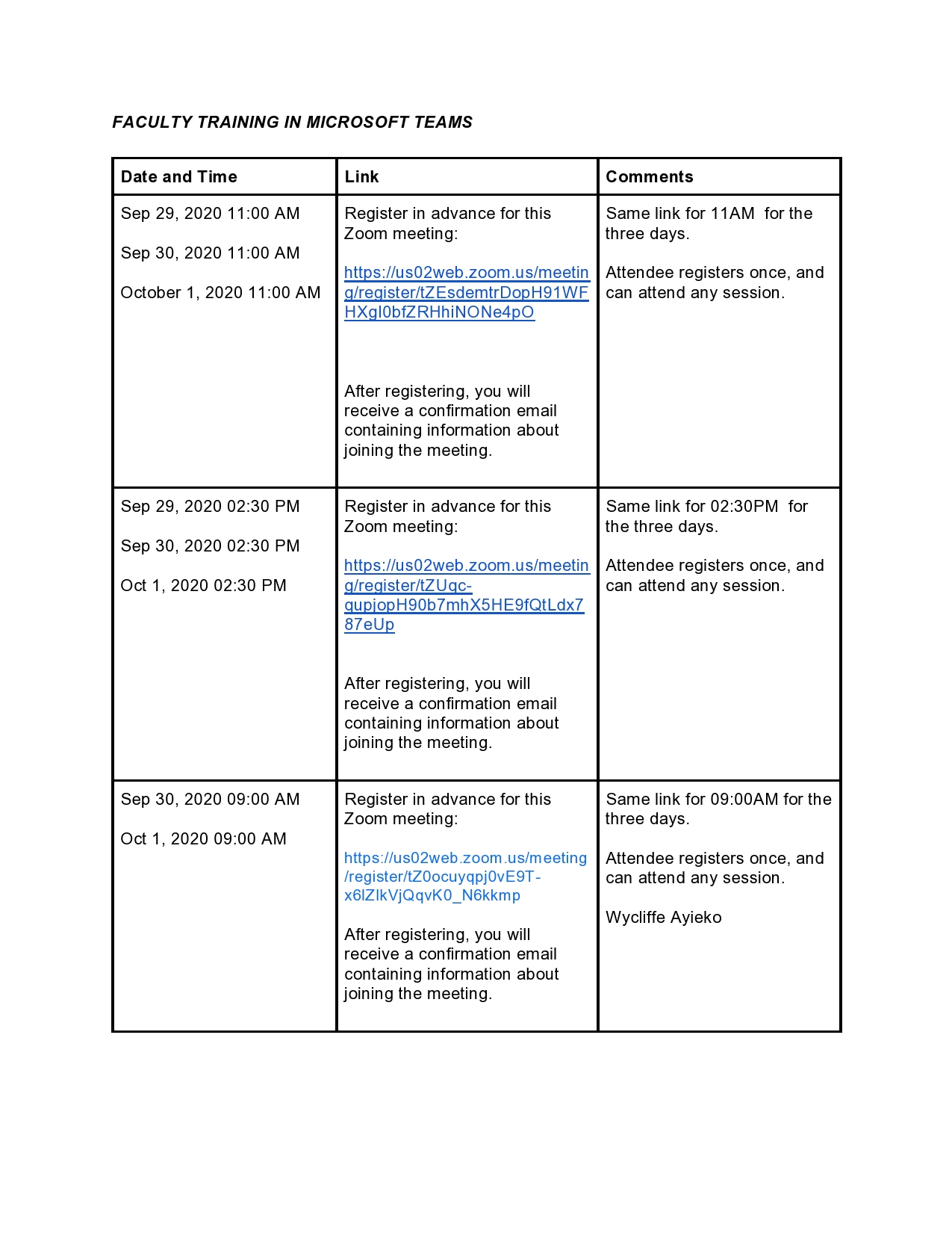 Microsoft teams training for all the UoN staff from Tuesday, September
